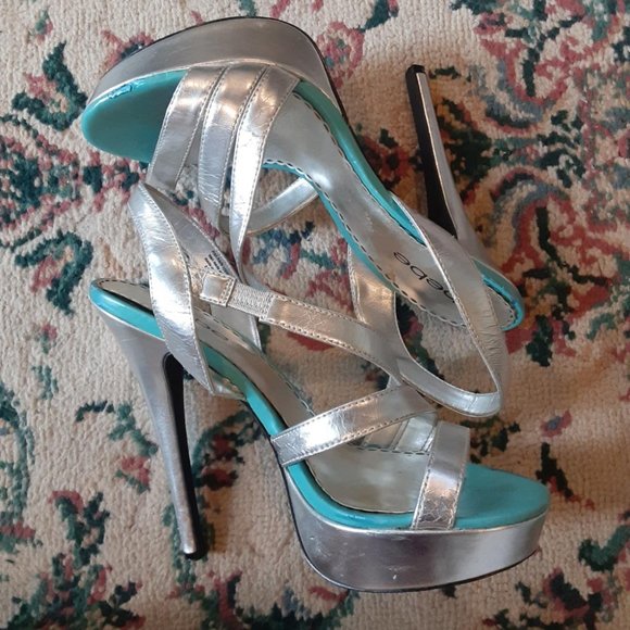 bebe Shoes - Bebe silver/turquoise 6inch stilettos